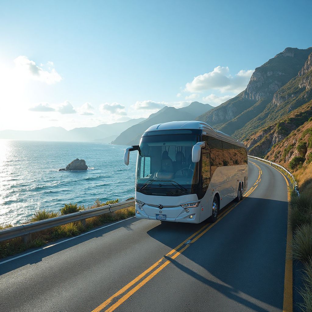 Luxury touring coach on scenic Australian highway