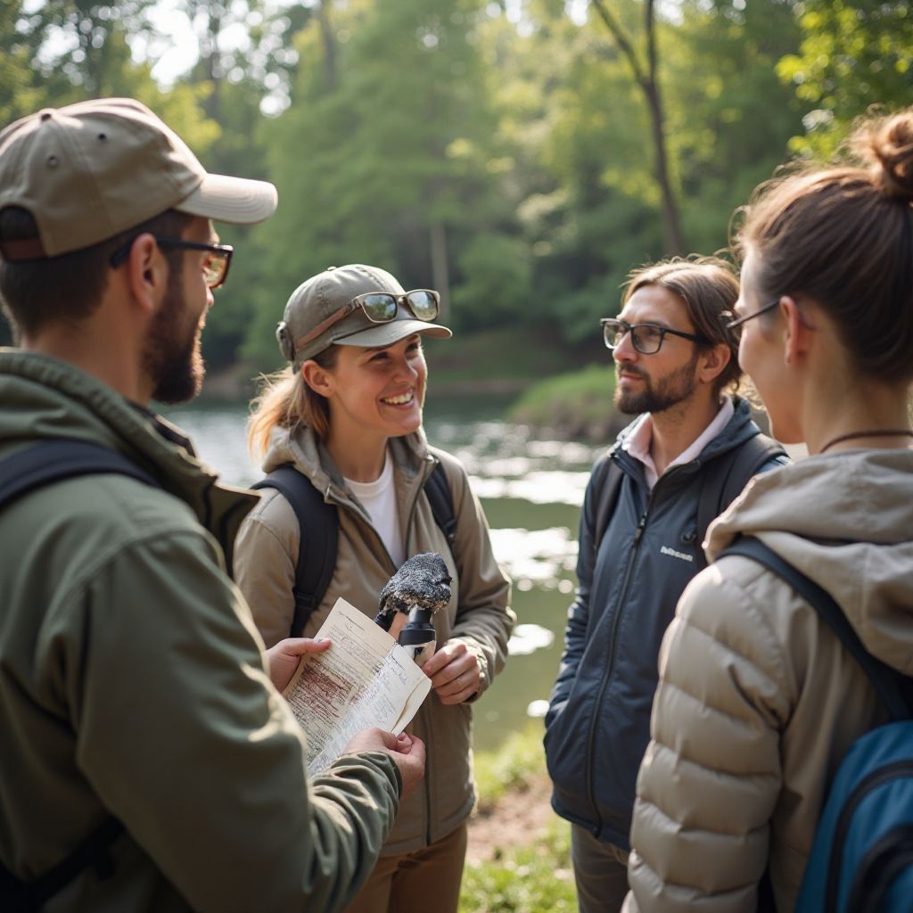 Guide explaining wildlife to engaged travelers