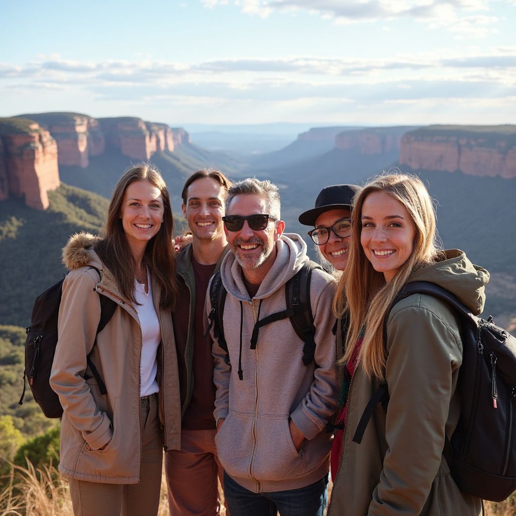 Happy travelers enjoying scenic Australian overlook